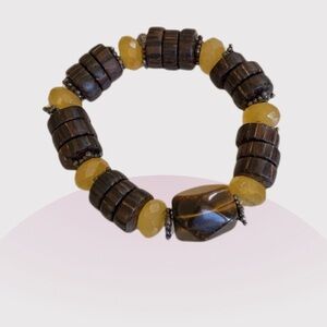 Silpada Palm Wood, Yellow Jaspers and Tigers Eye Stretch Bracelet. Rare Find